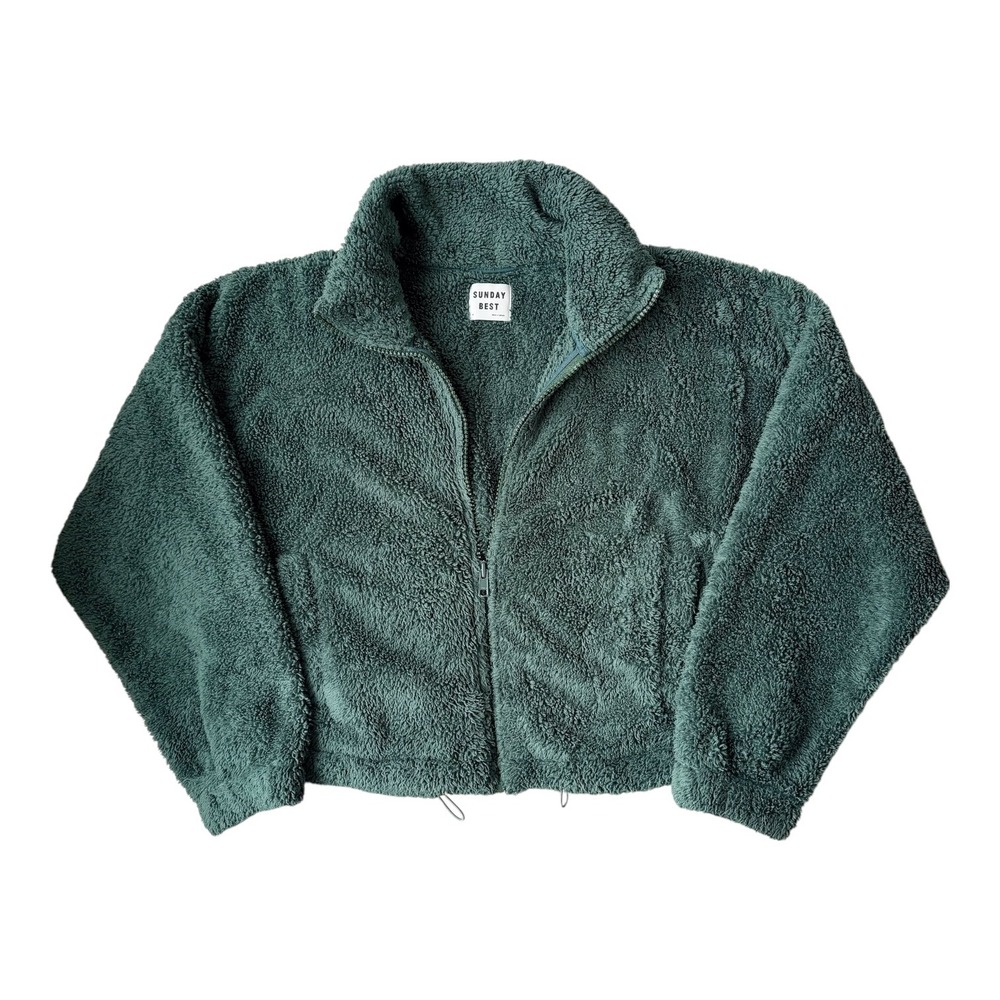 Sunday Best Aritzia Cropped Sherpa Fleece Jacket Women's Medium Cozy Green Soft‎